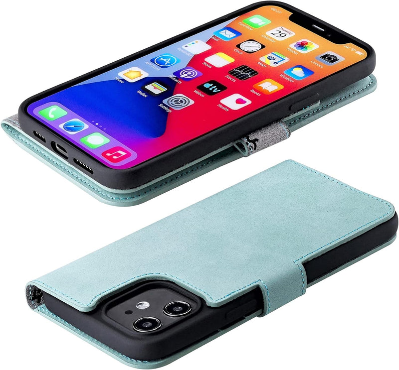Suncase Book-Style Hülle kompatibel mit iPhone 12 (6.1") Leder Tasche (Slim-Fit) Lederhülle Handytas