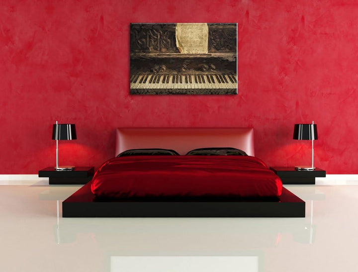 Pixxprint Klavier mit Notenblatt als Leinwandbild/Grösse: 100x70 cm/Wandbild/Kunstdruck/fertig bespa