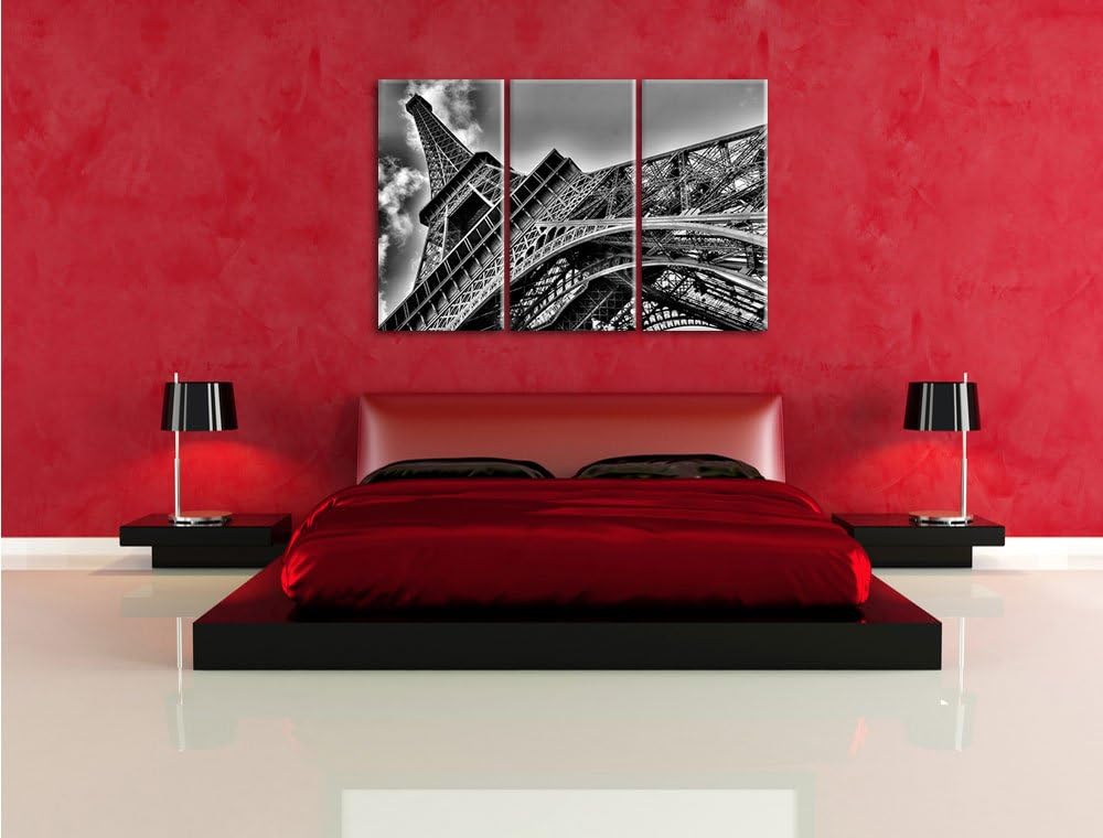 Pixxprint Monocrome, Gigantischer Eifelturm Paris 3-Teiler Leinwandbild 120x80 Bild auf Leinwand