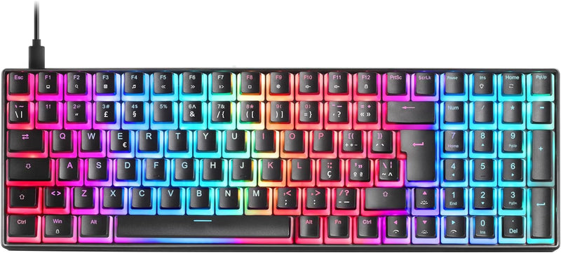 MARSGAMING MKULTRA, Mechanische Tastatur Schwarz RGB, Kompakt 96 prozent, Schalter Outemu SQ Blau, P