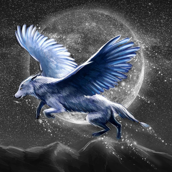 Pixxprint Glasbild | Wandbild auf Echtglas | Wolf mit Flügeln | 80x80 cm | inkl. Aufhängung und Abst