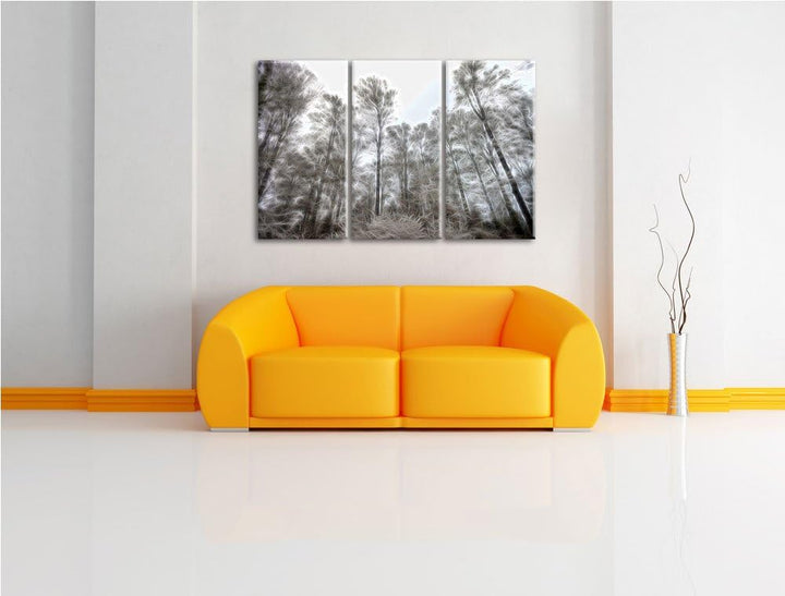 verschneiter Wald Spezial 3-Teiler Leinwandbild 120x80 Bild auf Leinwand, XXL riesige Bilder fertig