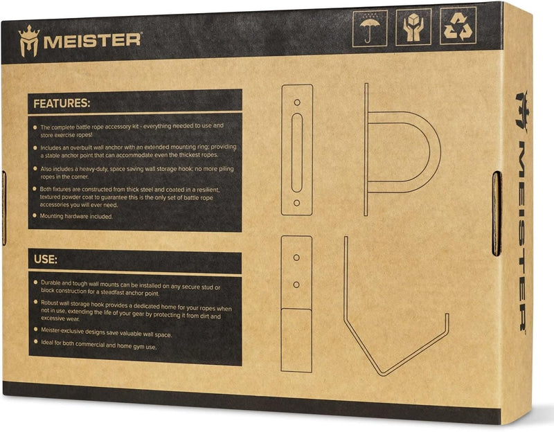 Meister XSteel Battle Rope Wandhalterung Kit mit Anker & Aufbewahrungshaken – Mattschwarz Mattes Sch