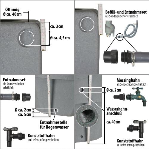 Regentonne Säule grau, 250l- das schlanke REGENFASS! REGENSPEICHER REGENBEHÄLTER, KOMPAKT und PRAKTI