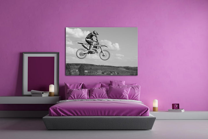 deyoli Motocross Stunt Effekt: Schwarz/Weiss Format: 80x60 als Leinwandbild, Motiv fertig gerahmt au