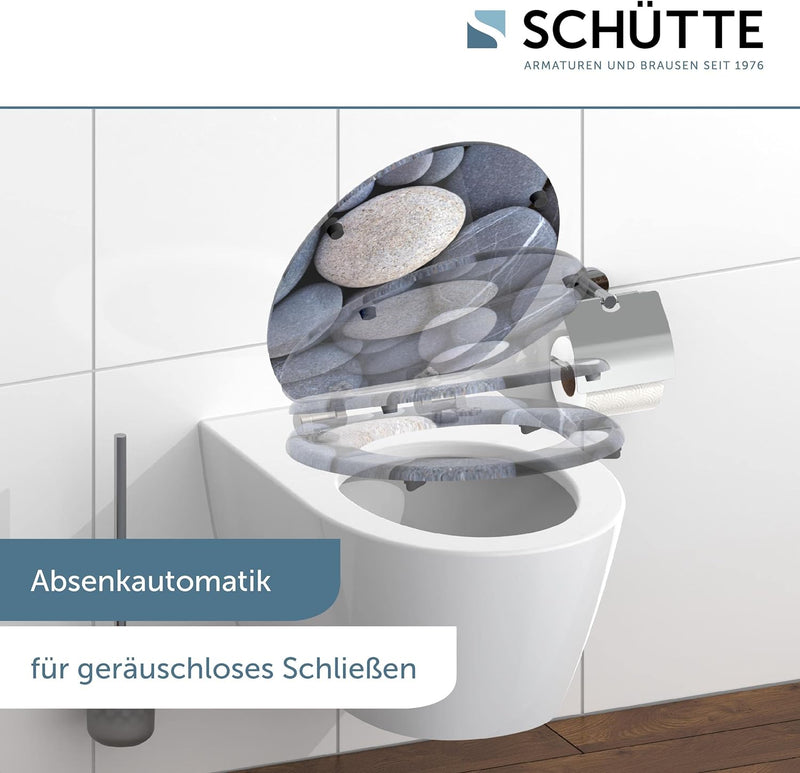 SCHÜTTE WC-Sitz Holzkern GREY STONES, Toilettensitz mit Absenkautomatik, passend für viele handelsüb