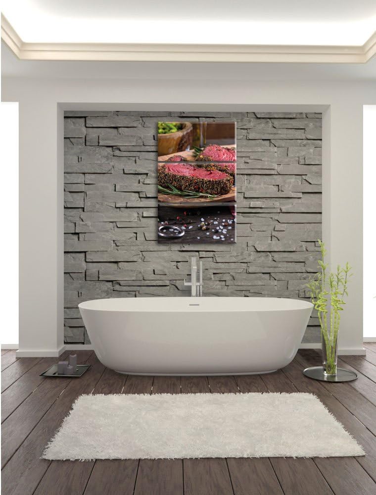 Pixxprint Leckeres Steak als Leinwandbild - Grösse: 3-Teilig (120x80cm) - Wandbild - Kunstdruck - fe