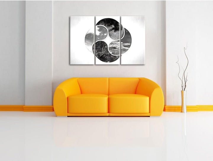 Pixxprint Die Vier Elemente Kunst als Leinwandbild | Grösse: 3 Teilig (120x80) | Wandbild| Kunstdruc