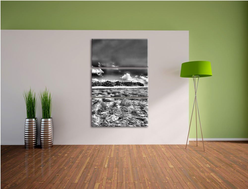 Pixxprint Monocrome, Malediven Traumstrand Blaues Meer als Leinwandbild/Grösse: 3 Teilig (120x80 cm)