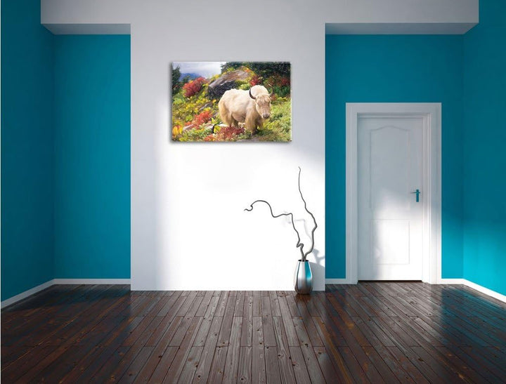Pixxprint Schönes Yak Himalaya Kunst Buntstift Effekt, Format: 100x70 auf Leinwand, riesige Bilder f
