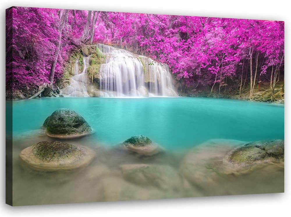 Feeby Leinwandbild Wasserfall Bild Kunstdruck Natur Violett 70x50 cm