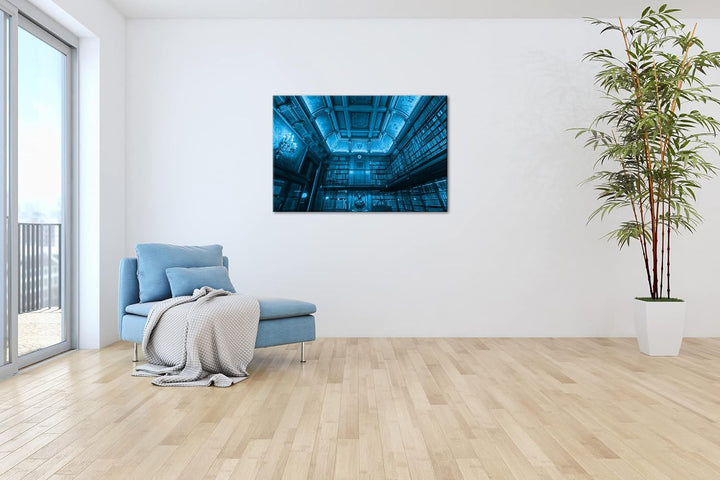 Welt der Bücher Format: 100x70 Effekt: Monocrome Blau als Leinwandbild, Motiv fertig gerahmt auf Ech