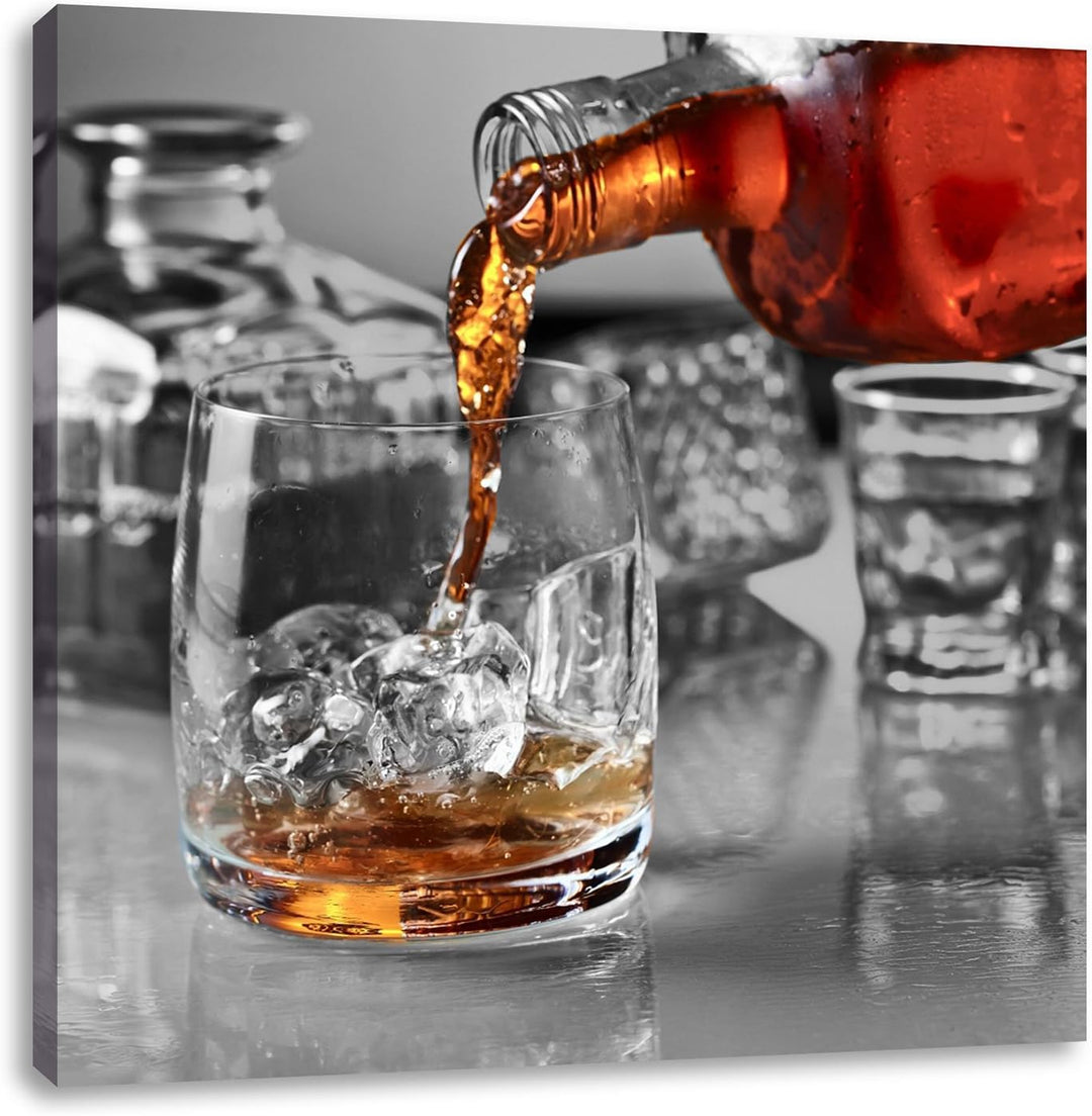 Pixxprint Whiskey im Whiskeyglas als Leinwandbild/Grösse: 70x70 cm/Wandbild/Kunstdruck/fertig bespan