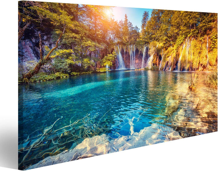 islandburner Bild Bilder auf Leinwand majestätische Ansicht auf Türkiswasser und sonnige Strahlen im