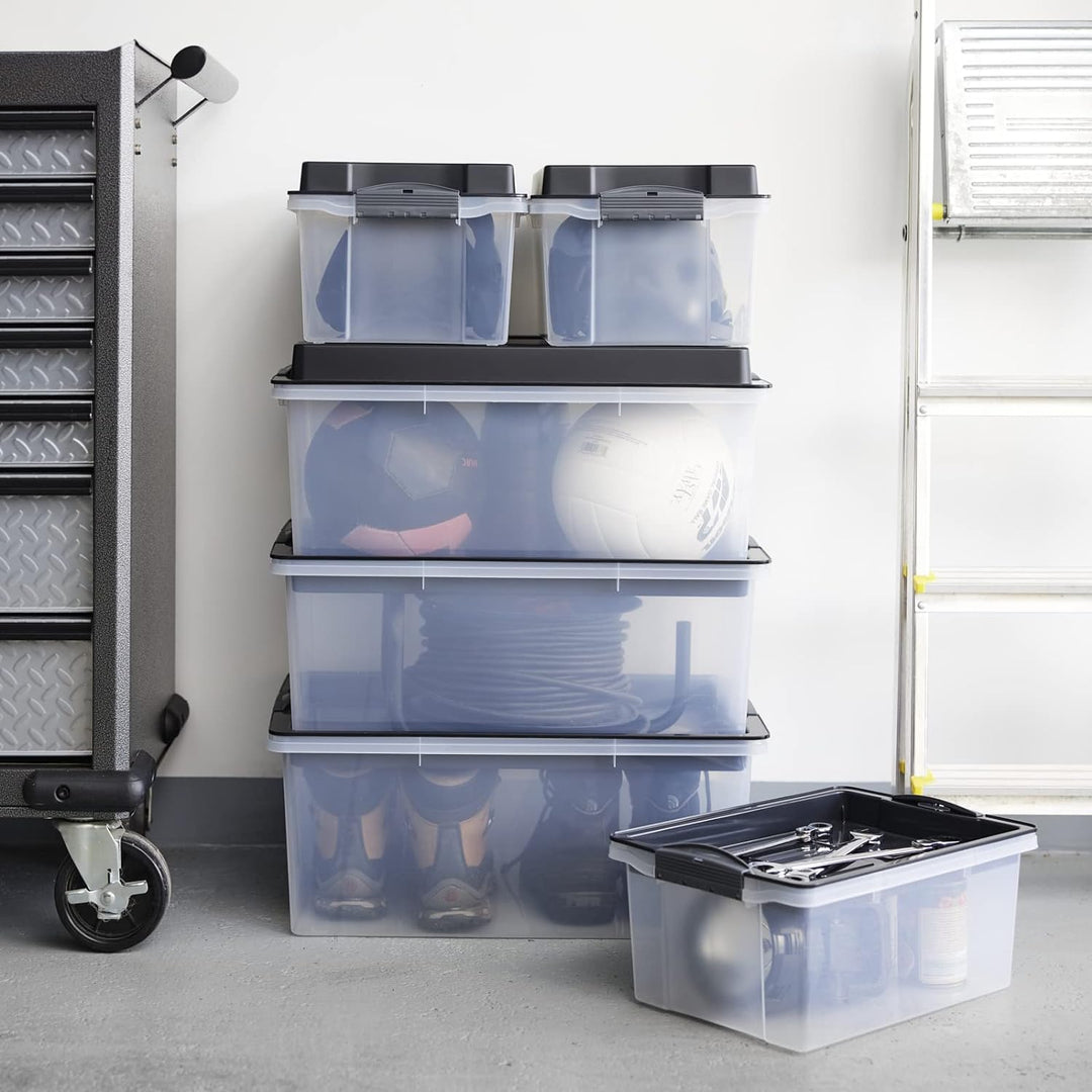 Jive Dome 3er-Set Aufbewahrungsbox 38l mit Deckel, Kunststoff (PP) BPA-frei, dunkelgrau/transparent,