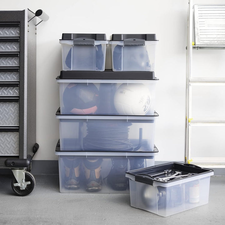 Jive Dome 3er-Set Aufbewahrungsbox 38l mit Deckel, Kunststoff (PP) BPA-frei, dunkelgrau/transparent,