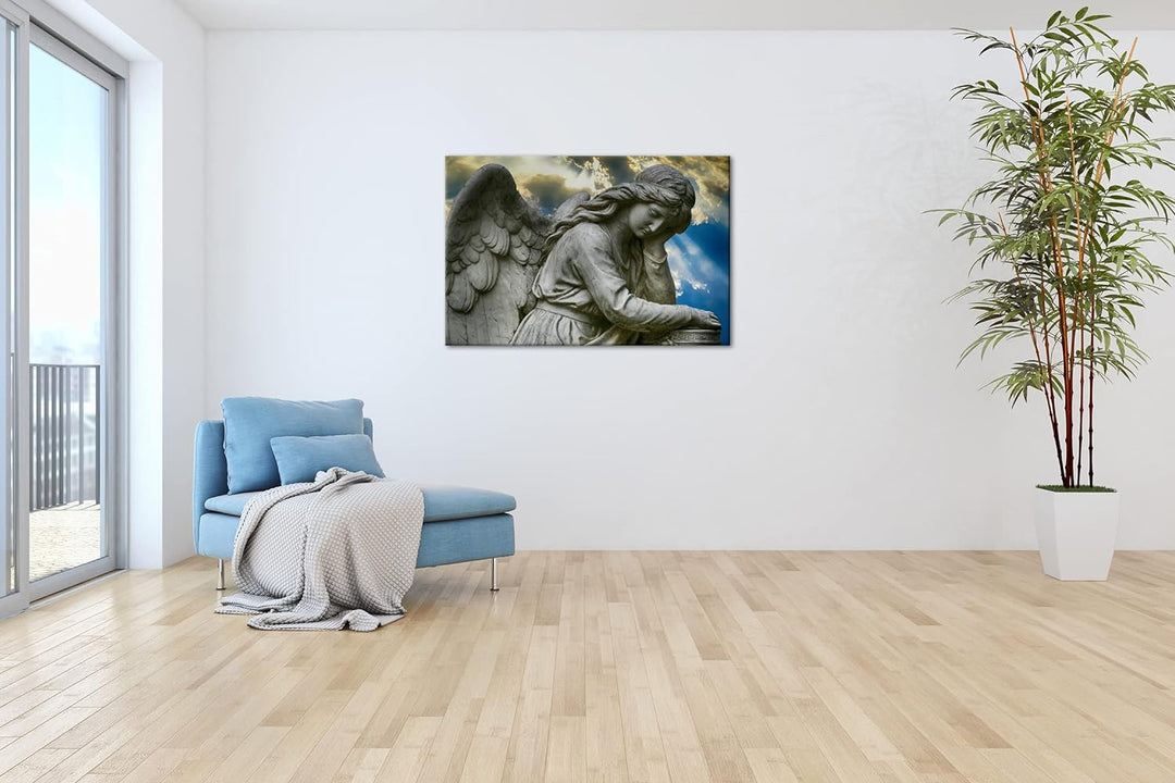 deyoli weinender Engel Format: 80x60 cm als Leinwandbild, Motiv fertig gerahmt auf Echtholzrahmen, H