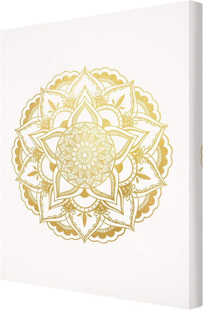 Bilderwelten Leinwandbild Echtholz - Mandala Ornament weiss Gold - 40 x 30cm - Recycled Canvas 40cm