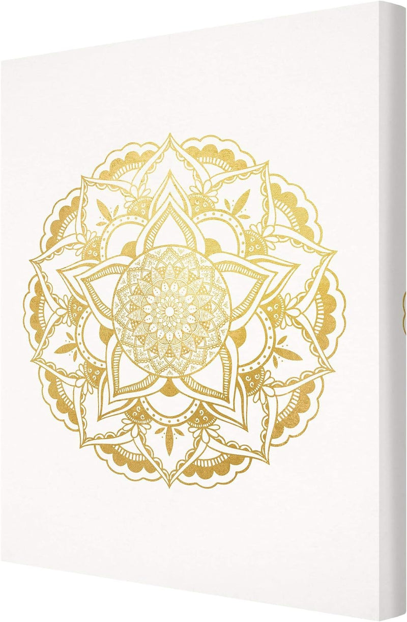 Bilderwelten Leinwandbild Echtholz - Mandala Ornament weiss Gold - 40 x 30cm - Recycled Canvas 40cm