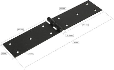 KOTARBAU® 10er Set Türscharnier Kistenband Möbelscharnier 250x50 mm Gerollt Schwarz 250x50 mm 10er S