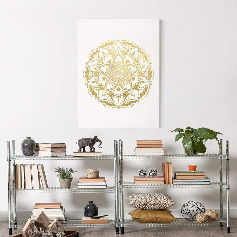 Bilderwelten Leinwandbild Echtholz - Mandala Ornament weiss Gold - 40 x 30cm - Recycled Canvas 40cm