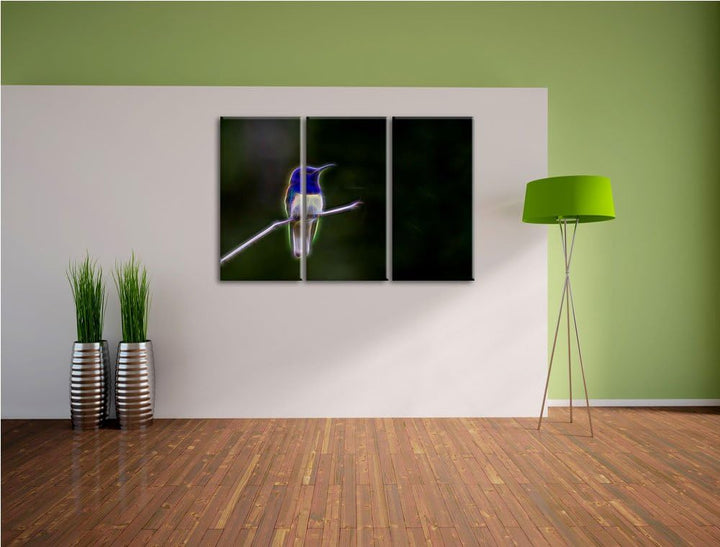 Dark kleiner farbenfroher Vogel NewArt 3-Teiler Leinwandbild 120x80 Bild auf Leinwand, XXL riesige B