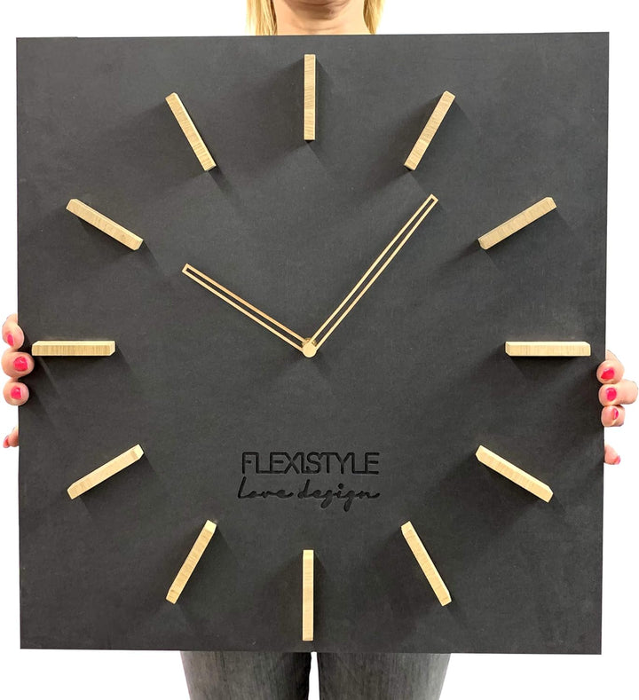 FLEXISTYLE Gross EKO Rectangular wanduhr quadratisch ohne tickgeräusche LOFT Grande Schwarz 50cm (Di