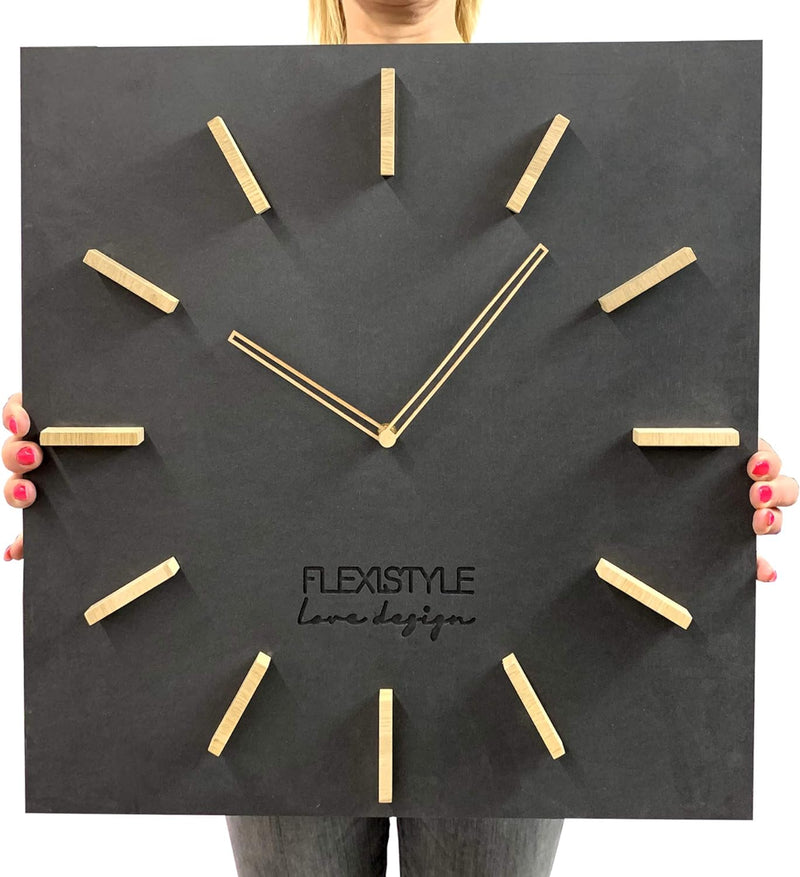 FLEXISTYLE Gross EKO Rectangular wanduhr quadratisch ohne tickgeräusche LOFT Grande Schwarz 50cm (Di