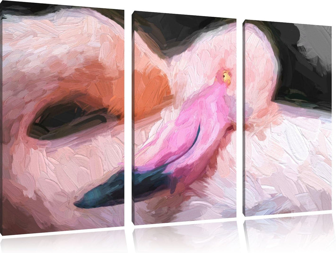 eleganter Flamingo schwarz/weiss Deluxe 3-Teiler Leinwandbild 120x80 Bild auf Leinwand, XXL riesige