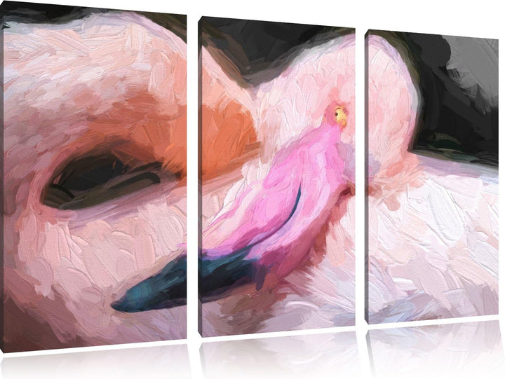 eleganter Flamingo schwarz/weiss Deluxe 3-Teiler Leinwandbild 120x80 Bild auf Leinwand, XXL riesige