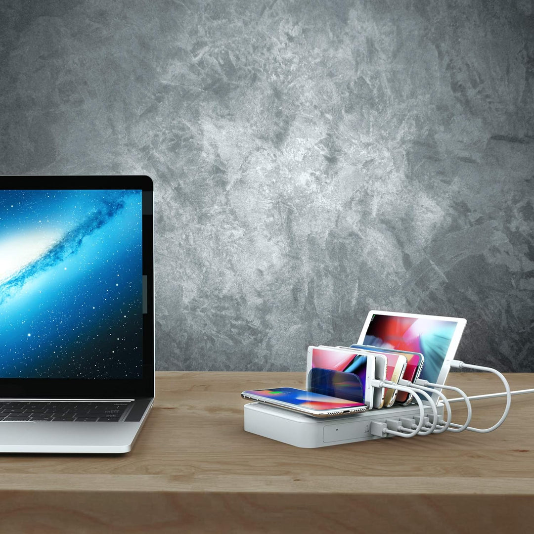 TechDot Ladestation Mehrere Geräte mit Induktives Kabellos Ladegerät Wireless Charger 5 Port Chargin