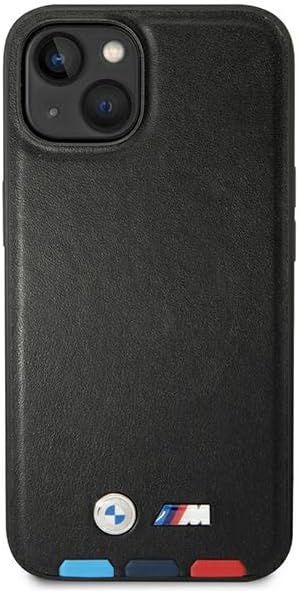 Etui BMW BMHMP14S22PTDK Hülle für iPhone 14 6,1" schwarz/Black Leather Stamp Tricolor