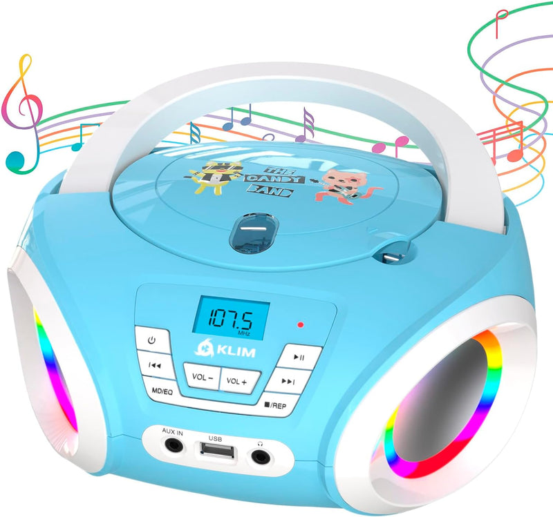 KLIM Candy Kids Boombox CD-Player für Kinder NEU 2024 + UKW-Radio + Inklusive Batterien + Blaues Rad