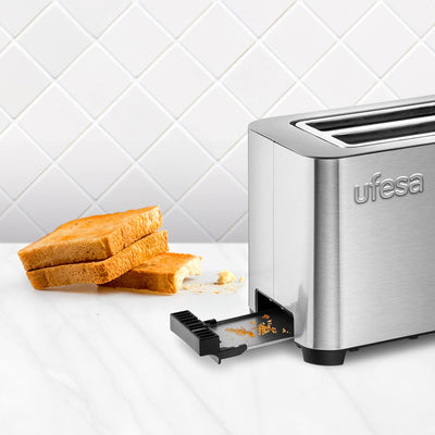 Ufesa Duo Delux Toaster 2 Scheiben aus Edelstahl, LCD-Digitalbildschirm, 850 W, 2 Breite Schlitzen,