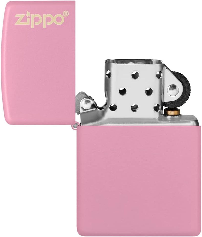 ZIPPO - Pink Matte mit Logo - nachfüllbares Sturmfeuerzeug in hochwertiger Geschenkbox (Flammenmotiv