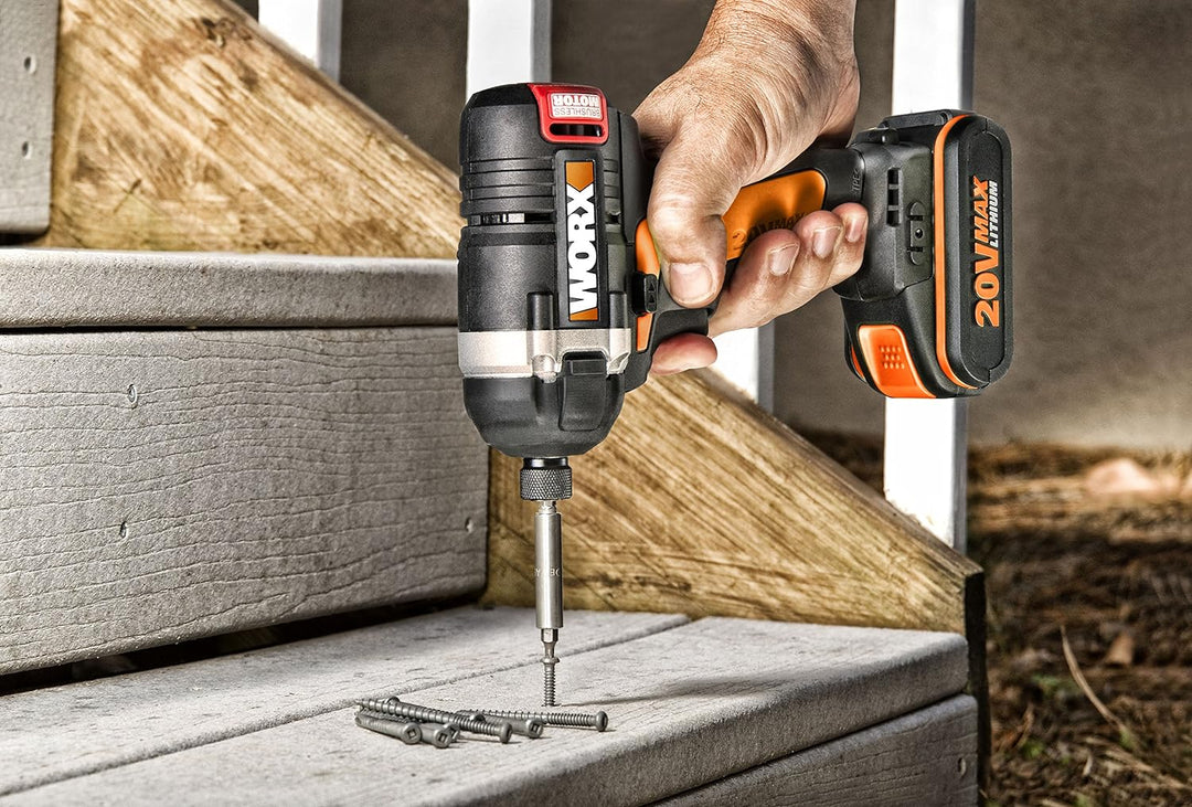 WORX WX292.9 Akku Schlagbohrschrauber 20V - mit bürstenlosen Motor - mit Gürtelclip, Bithalter & int