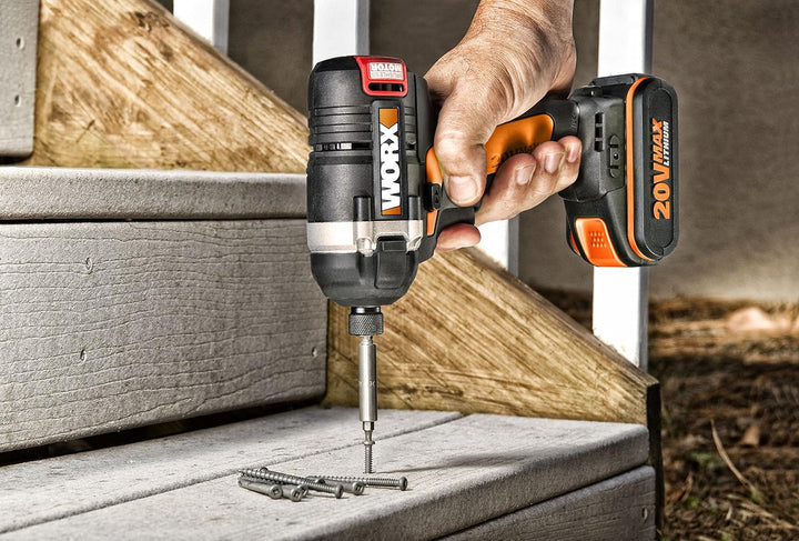 WORX WX292.9 Akku Schlagbohrschrauber 20V - mit bürstenlosen Motor - mit Gürtelclip, Bithalter & int