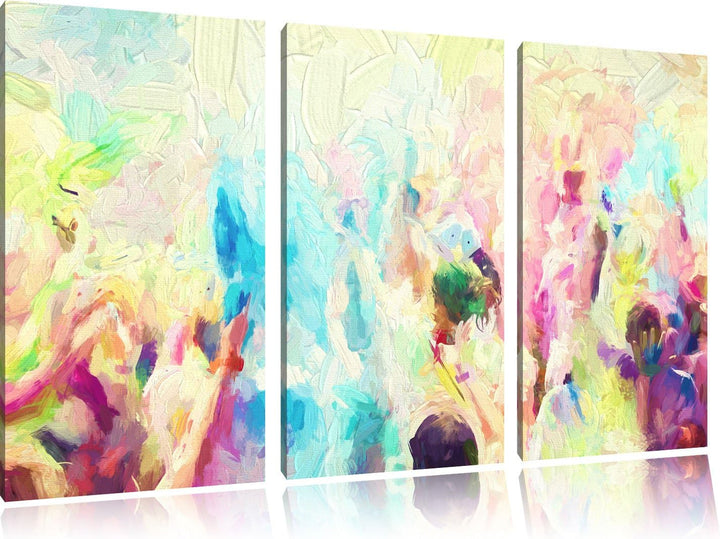 Pixxprint Farben Festival, Holi Indien Pinsel Effekt 3-Teiler Leinwandbild 120x80 Bild auf Leinwand