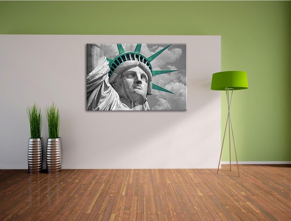 eindrucksvolle Freiheitsstatue schwarz/weiss Format: 100x70 auf Leinwand, XXL riesige Bilder fertig