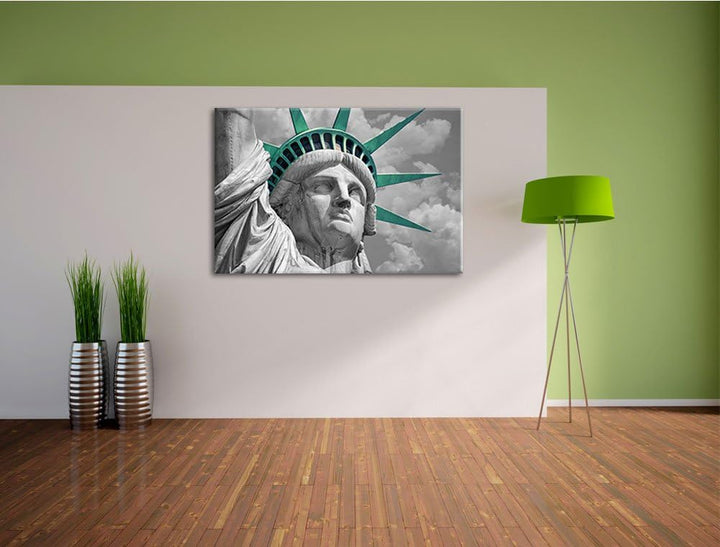 eindrucksvolle Freiheitsstatue schwarz/weiss Format: 100x70 auf Leinwand, XXL riesige Bilder fertig