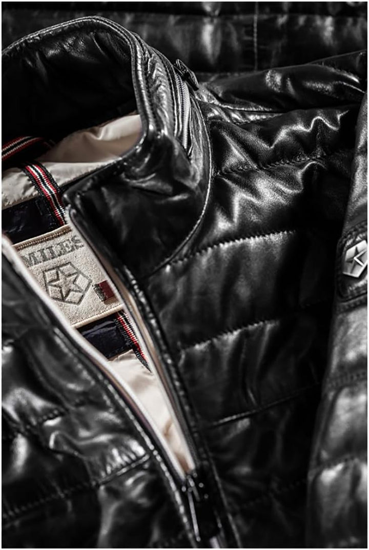 MILESTONE Herren Lederjacke Steppjacke Tereno Schwarz Stehkragen Echtes Leder Gr. 46-62 (56, Schwarz