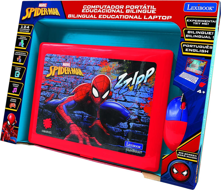 Lexibook JC598SPi4 Marvel Spiderman-Laptop, Lern- und zweisprachiges Portugiesisch/Englisch, Spielze