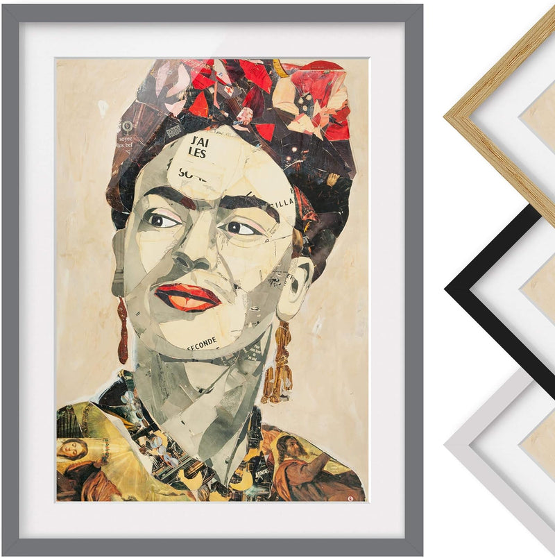 Bild mit Rahmen - Frida Kahlo - Collage No.2 - Rahmenfarbe Grau, 40 x 30 cm 40cm x 30cm Grau, 40cm x