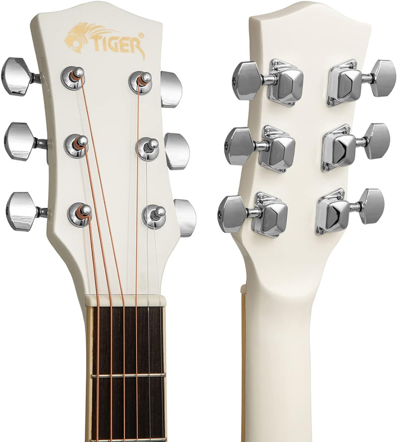 TIGER Akustikgitarre für Anfänger - Weiss Weiss Volle Grösse Cutaway Single, Weiss Volle Grösse Cuta