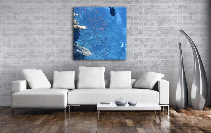 deyoli Fische an einem atemberaubenden Korallenriff Format: 70x70 als Leinwandbild, Motiv fertig ger
