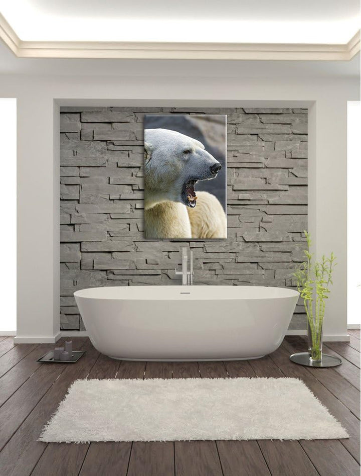 Pixxprint brüllender Eisbär auf Leinwand, XXL riesige Bilder fertig gerahmt mit Keilrahmen, Kunstdru
