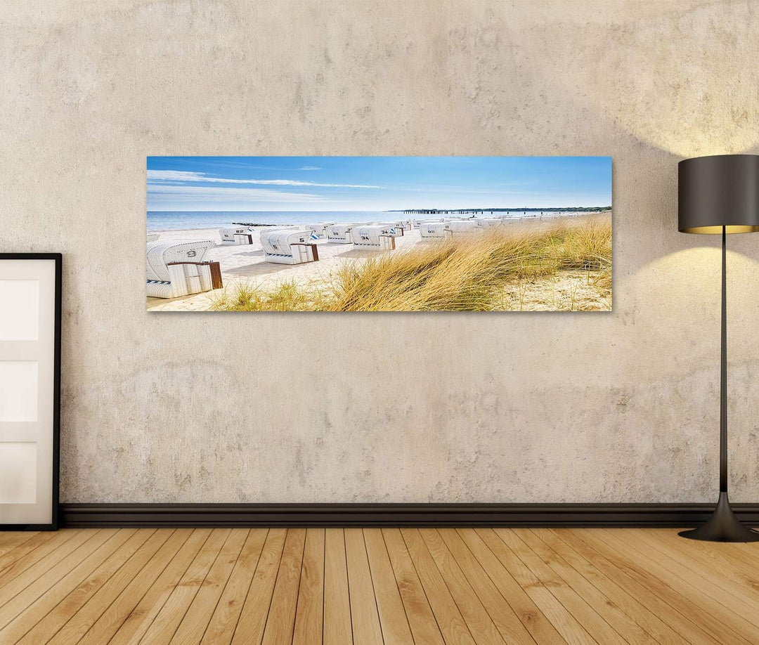 islandburner Bild Bilder auf Leinwand Blick von Einer Düne auf Strandkörbe Wandbild, Poster, Leinwan