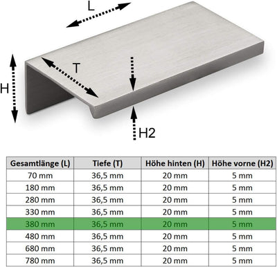 10er Set Alu Möbelgriff SEARL 380 mm Edelstahloptik Griffleiste Schrankgriff Küchengriff von SO-TECH