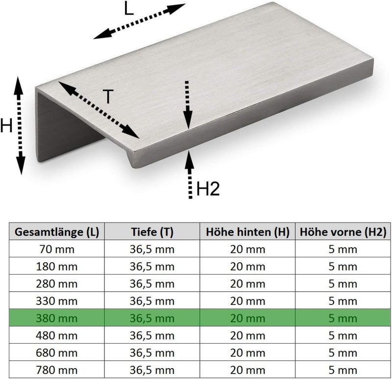 10er Set Alu Möbelgriff SEARL 380 mm Edelstahloptik Griffleiste Schrankgriff Küchengriff von SO-TECH