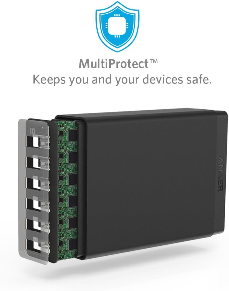 Anker PowerPort 6 (60W 6-Port USB Ladegerät) Family-Sized Desktop Ladeadapter mit PowerIQ Technologi